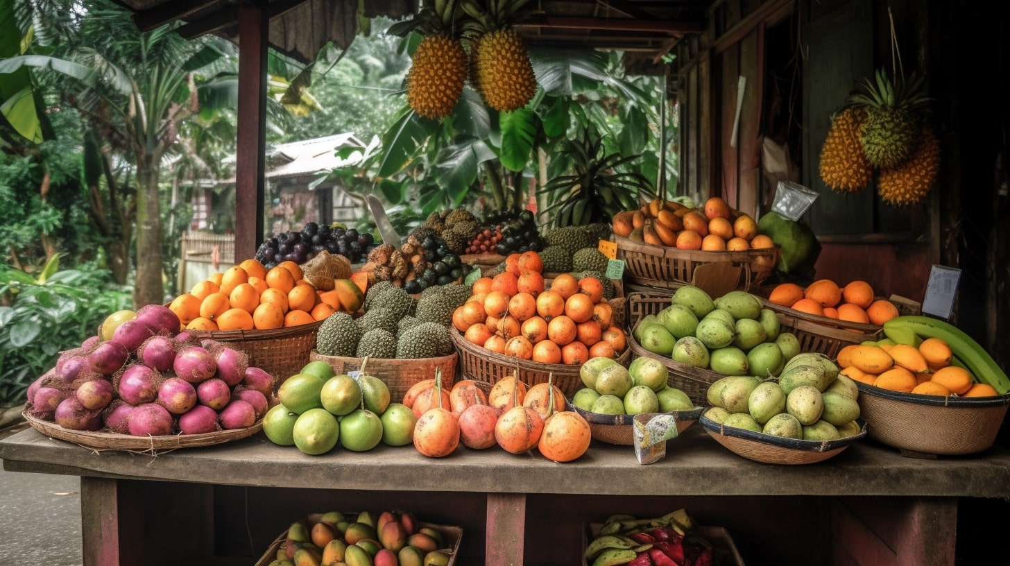 fruit stand filled with tropical fruits1